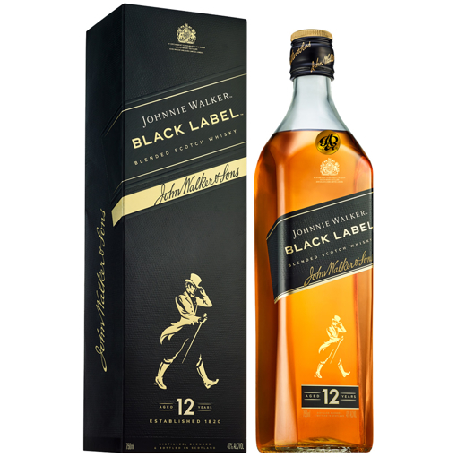 JOHNNIE WALKER BLACK LABEL WHISKY  12X750ML