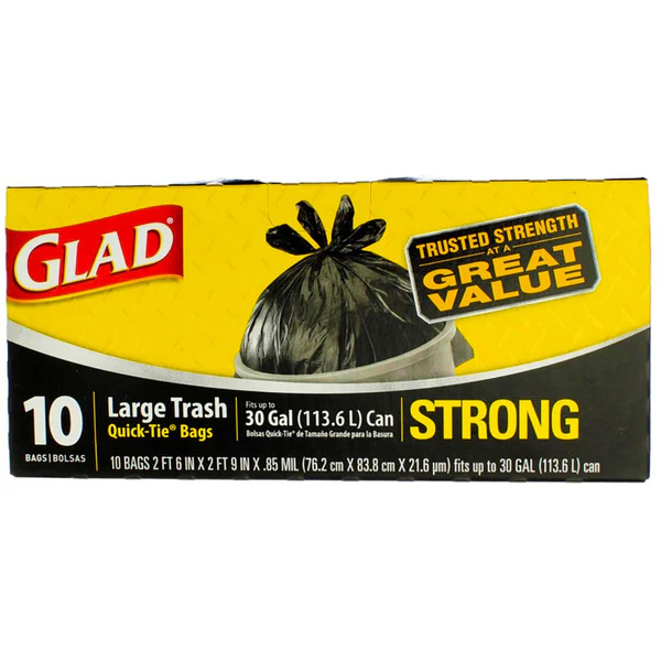 GLAD TRASH BAG 30GL  12X10CT