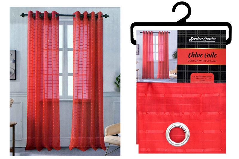 NM CHECK VOILE CURTAIN WITH GROMMETS RED CC-CH40 